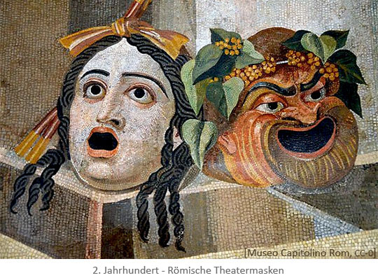 Mosaik: Römische Theatermasken (Tragödie & Komödie) - 2.Jh