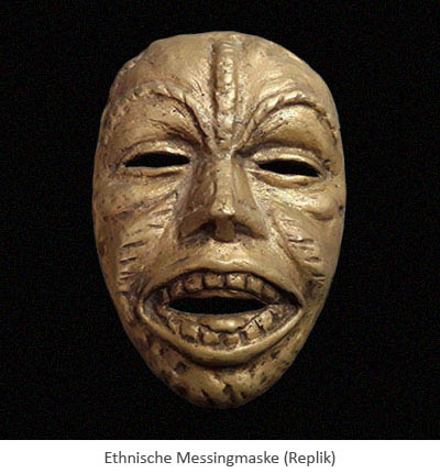Farbfoto: Ethnische Maske aus Messing (Replik)