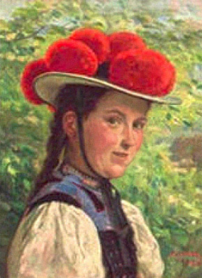 Gemälde: Schwarzwälderin mit Bollenhut ~ 1900