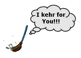 illu: Besen mit Sprechblase "I kehr for you !!!"
