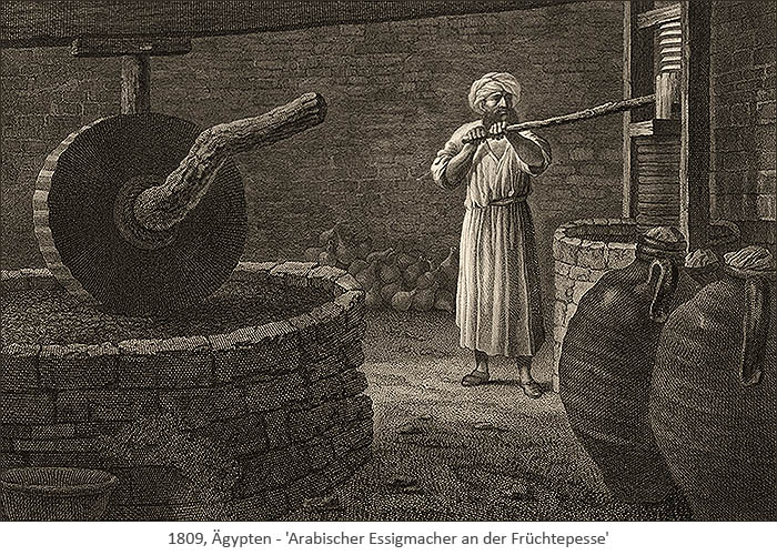 Kupfestich: Arabischer Essigmacher an der Früchtepesse - 1809