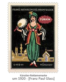 Künstler-Reklamemarke: Türkin mit Fächer ~1920