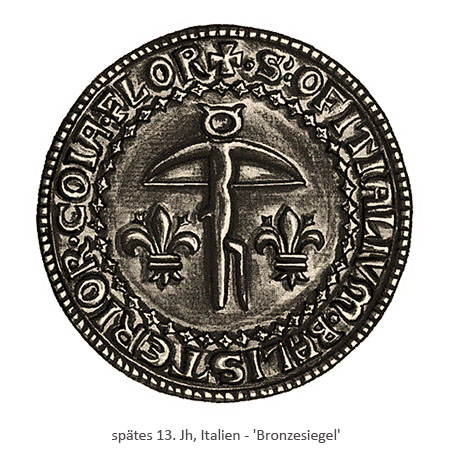 Zeichnung: italienisches Armbruster Siegel aus Bronze - spätes 13. Jh