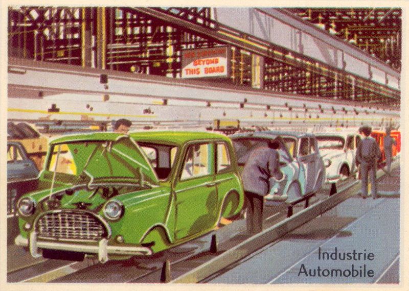 farbige illu: Autobau: Montage der Karosserie