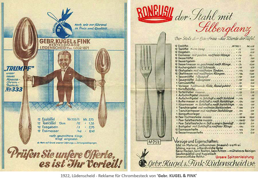 Reklame für Chrombesteck von GEBR. KUGEL & FINK - 1922