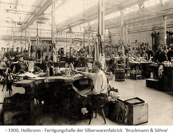 sw Foto: Fertigungshalle mit vielen Arbeitern ~1900, Heilbronn