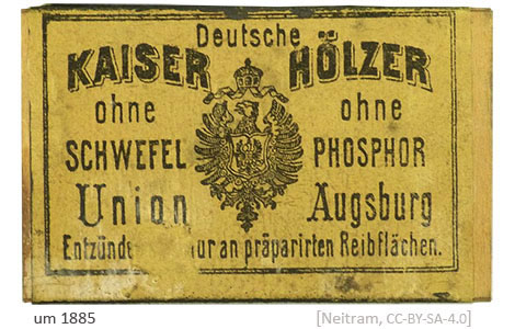 Farbfoto: alte Streichholzschachtel von ca. 1885