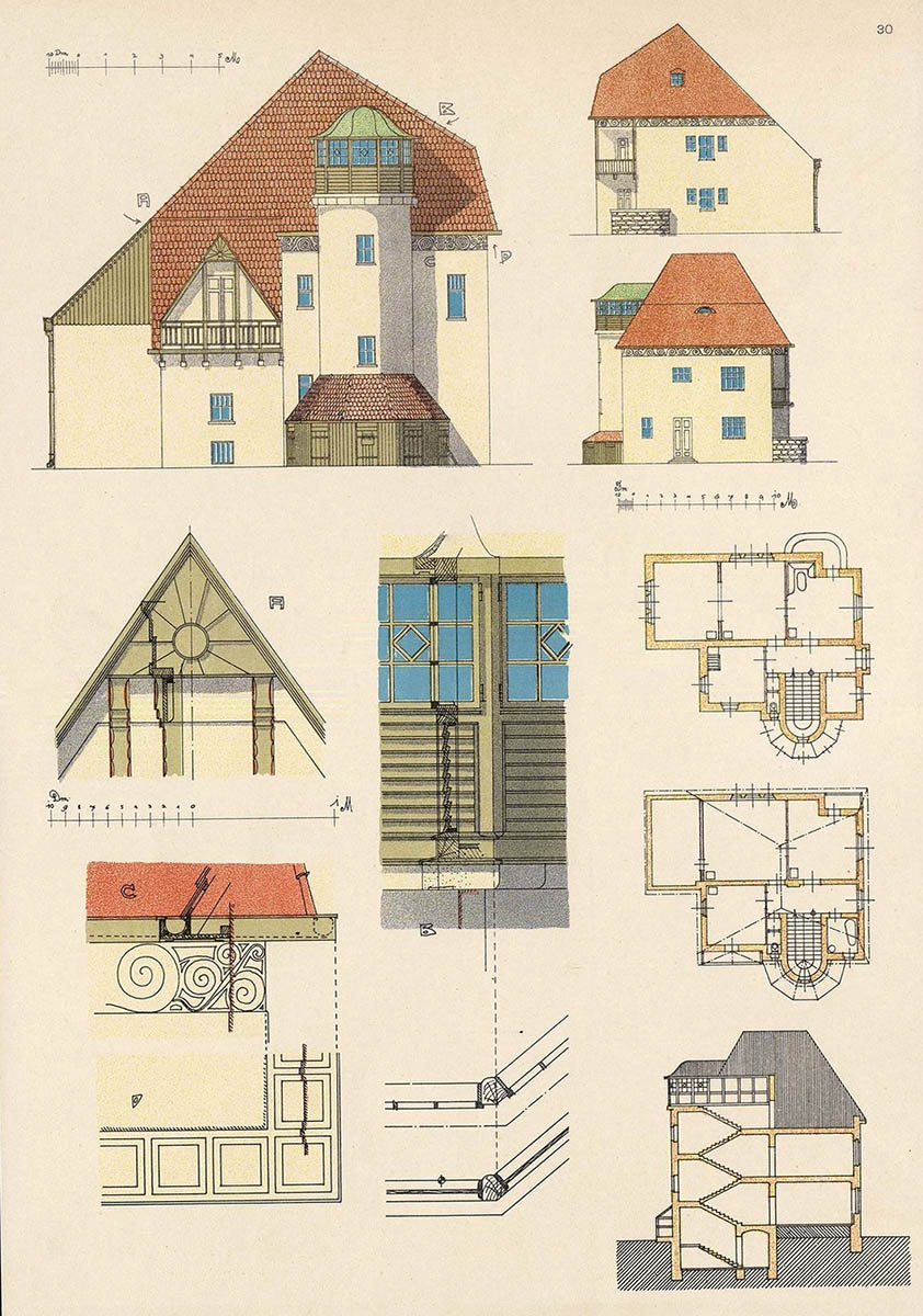 farbige Architekturzeichung eines Hauses