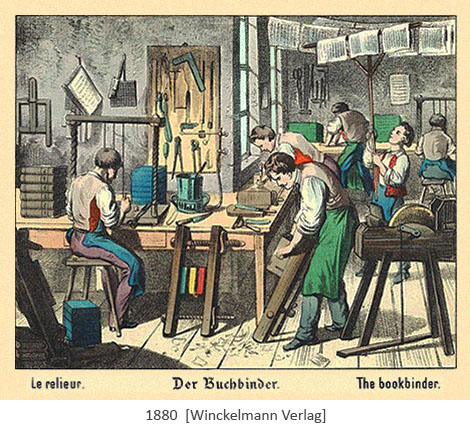 Farblitho: verschiedene Arbeiten in der Buchbinderei - 1880