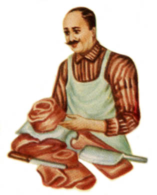 cutout: Fleischer mit Fleischstücken