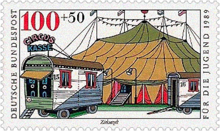 Briefmarke: Zirkuszelt und Kassenwagen- 1989, BRD