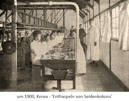sw Foto: Frauen enthaspeln Kokons ~1900, Korea