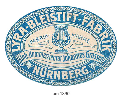 Farbfoto: ovale Siegelvignette der Lyra-Bleistift-Fabrik ~1890, Nürnberg