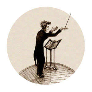 Zeichnung: dirigent mit erhobenem Taktstock