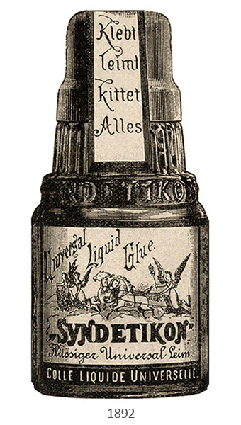 Werbegrafik; Fläschchen mit Syndetikon Universal Leim - 1892