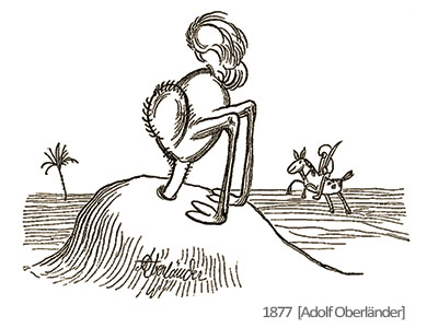 Zeichnung: Vogel Strauß steckt mit Kopf im Sand - 1877