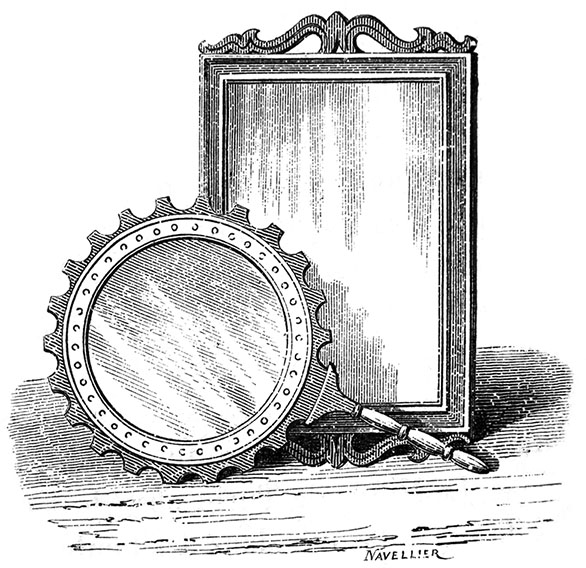 sw-Zeichnung: ein eckiger und ein runder Spiegel