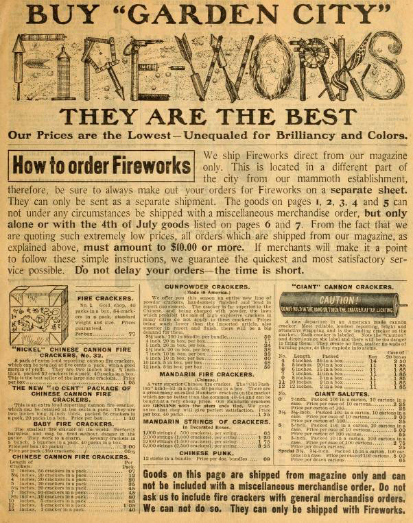 alte amerikanische Katalogseite: Feuerwerkskörper