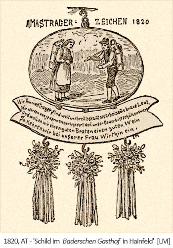 Zeichnung: Amastrager-Schild in einem Gasthof - 1820, AT