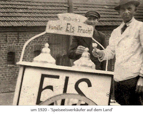 sw Foto: Verkäufer von Vanille- und Fruchteis auf dem Land ~1920