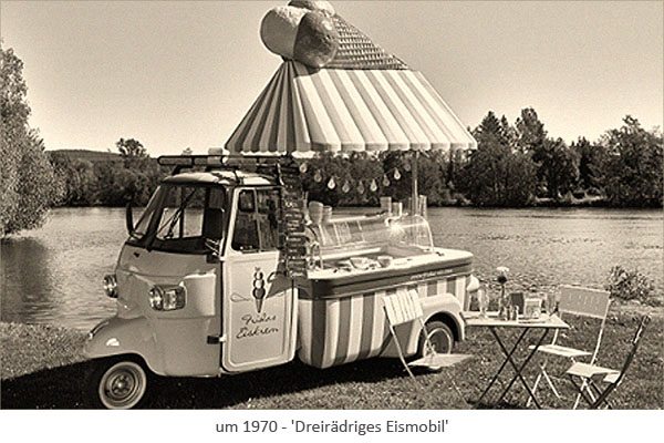 sw Foto: Dreirädriges Eismobil an einem See ~1970