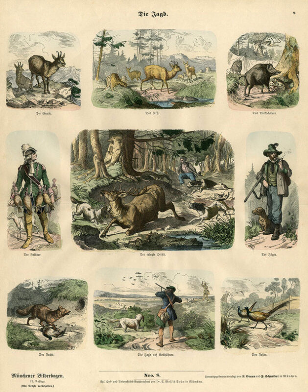 neun Abbildungen zur Jagd