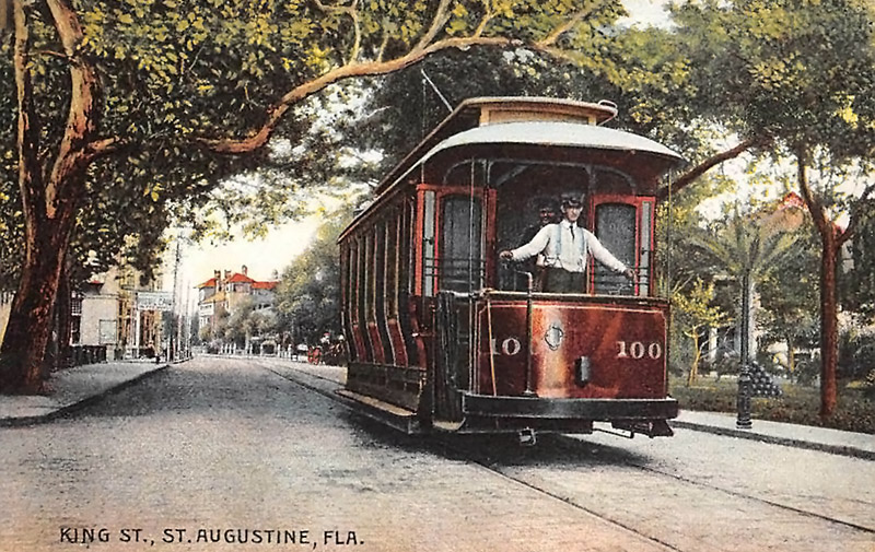 kolorierte Postkarte: Straßenbahn