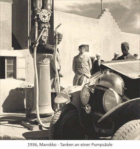 sw Foto: Tanken an einer Pumpsäule - 1936, Marokko