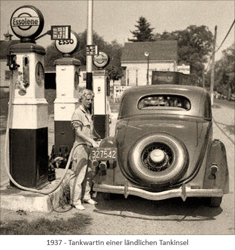 sw Foto: Tankwartin einer ländlichen Tankinsel - 1937