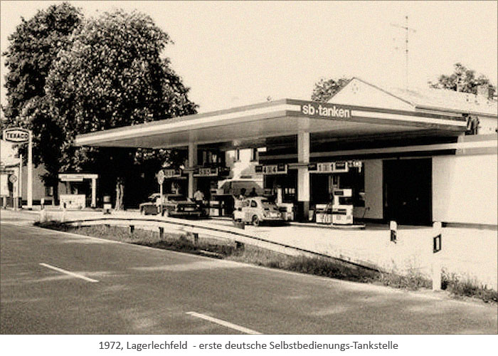 sw Foto: Erste deutsche Selbstbedienungs-Tankstelle - 1972, Lagerlechfeld