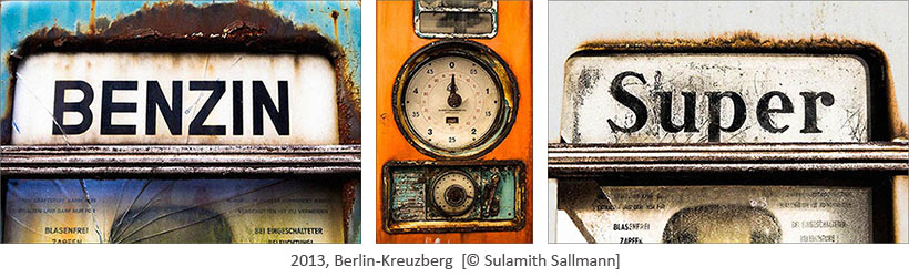 3 Farbfotos: Details alter, verwitterter Zapfsäulen - 2013, Berlin