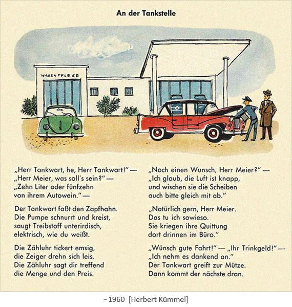 illustriertes Gedicht: An der Tankstelle ~1960