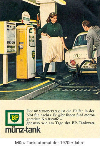 Farbfoto: Münz-Tankautomat der 1970er