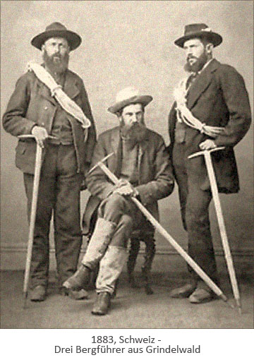 sw Foto: drei Bergführer aus Grindelwald - 1883, Schweiz