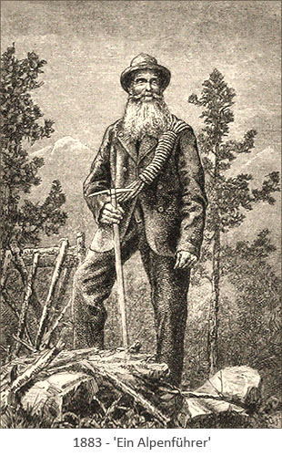 Holzstich: Ein Alpenführer mit langem Bart - 1883