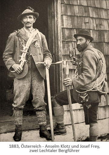sw Foto: die Lechtaler Bergführer Anselm Klotz und Josef Frey - 1885, Österreich