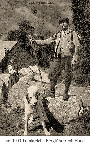 sw Foto: Bergführer mit Hund ~1900, Frankreich