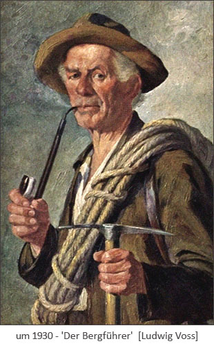 Gemälde: älterer Bergführer mit Langpfeife ~1930