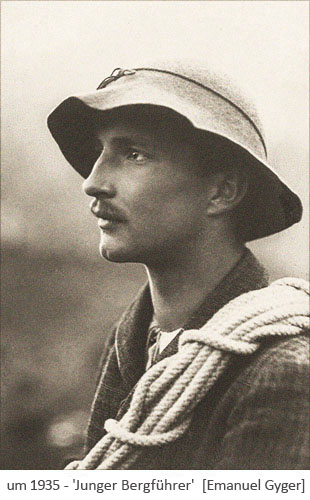 sw Foto: junger Bergführer mit Filzkappe ~1935