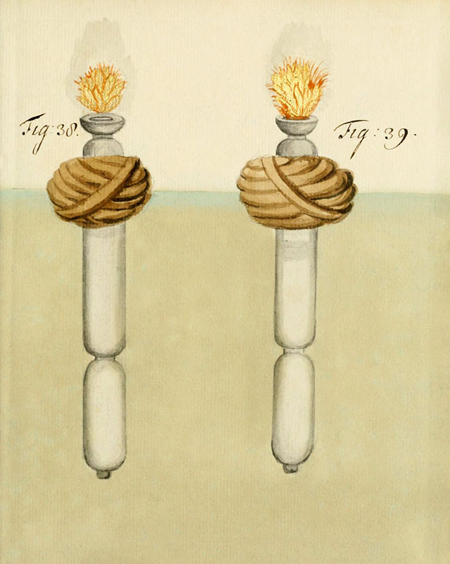 alte Buchillustration: zwei Feuerwerkskörper
