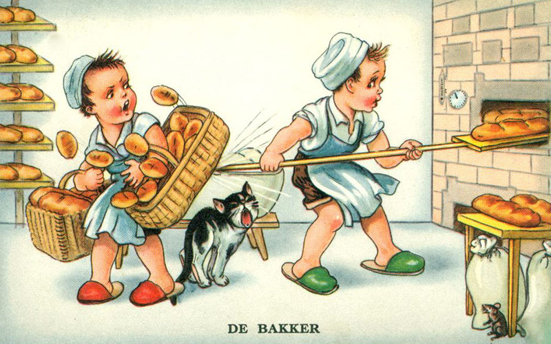 Illustration: zwei Bäckerjungen in der Backstube