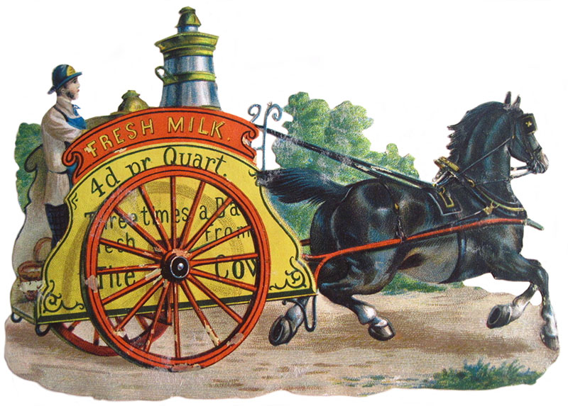 Stanzbild: Milchwagen mit Pferd