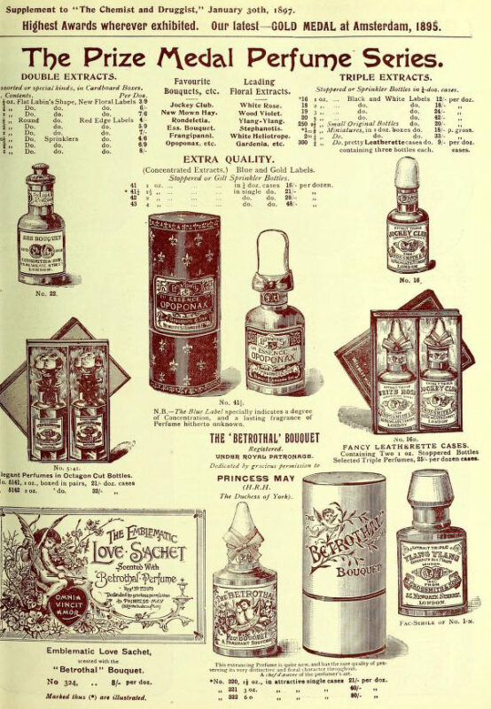 Zeitungsreklame für verschiedene Parfüme