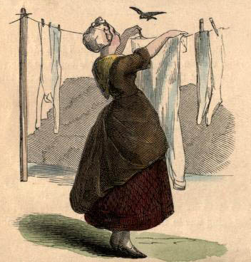 Illu: Frau hängt Wäsche auf die Leine