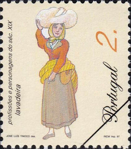 Briefmarke: Frau mit Wäschepaket auf dem Kopf
